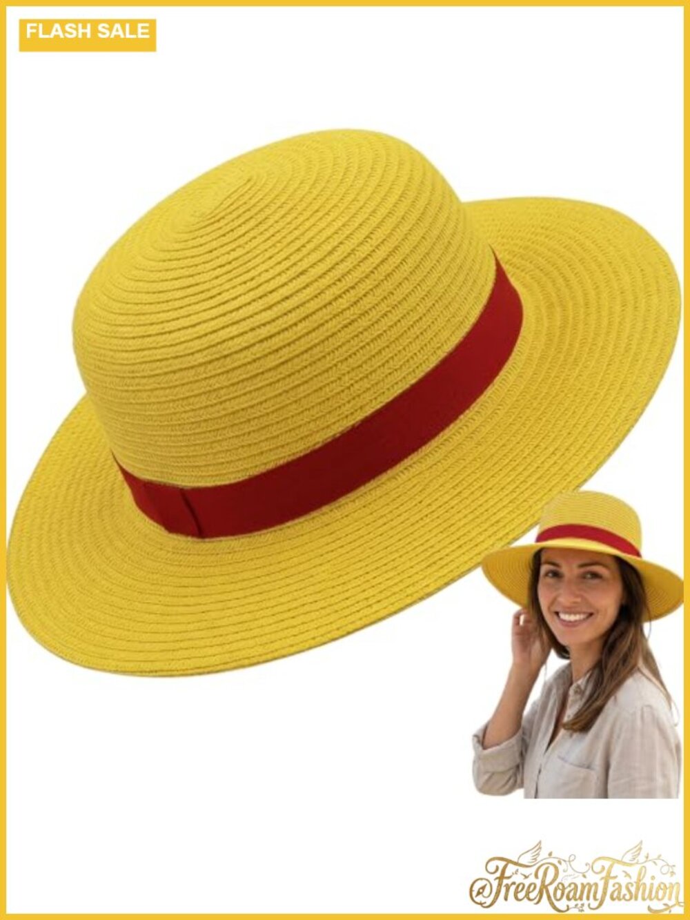 Hand-Woven Straw Sun Hat Wide Brim Beach Cosplay Costume Cap